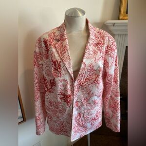 COLDWATER CREEK Coral Sea Life Red, Coral Pink and White Beaded Blazer, Size 18
